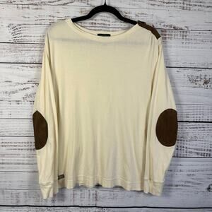 Womens Lauren Ralph Lauren Cream Brown Elbow Patch Knit Top Equestrian Preppy 1X